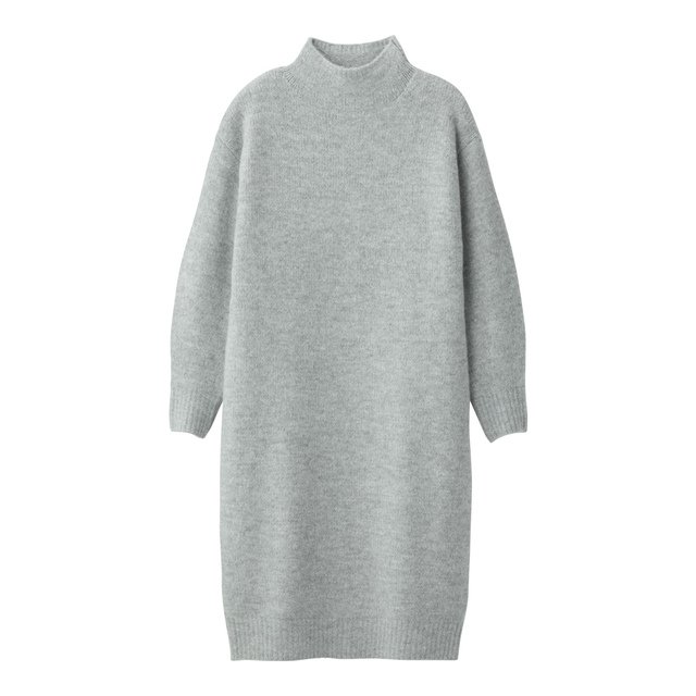 ハイネック+ドロップショルダーのワンピース
