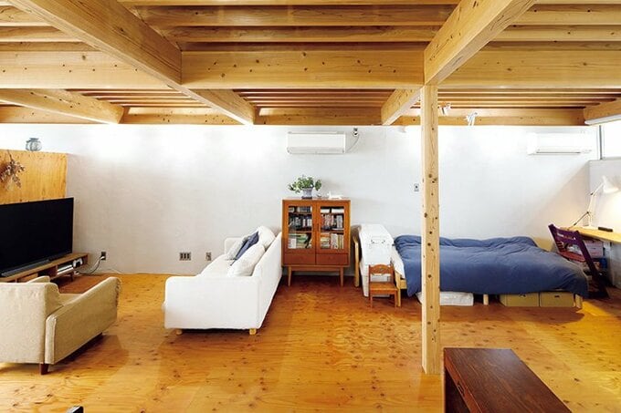 独立した「廊下」がないため面積以上の広がりが感じられる