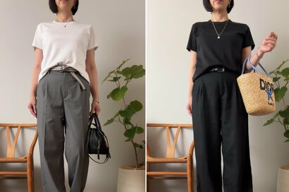 50代、毎年買いたす「ユニクロTシャツ」着まわし4コーデ。サイズ感のリアルレビューも