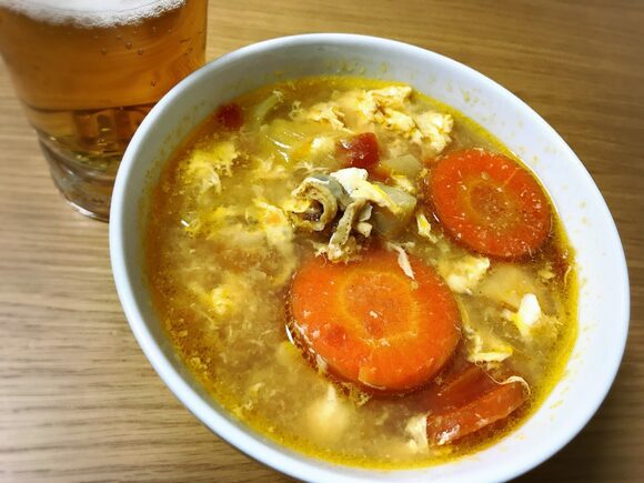 ホタテとニンジンの卵スープ