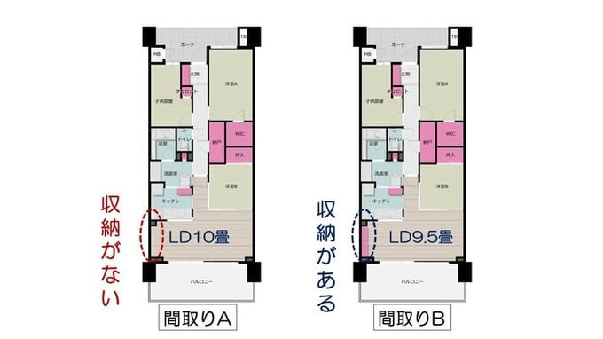 収納のある間取りと、ない間取りの比較