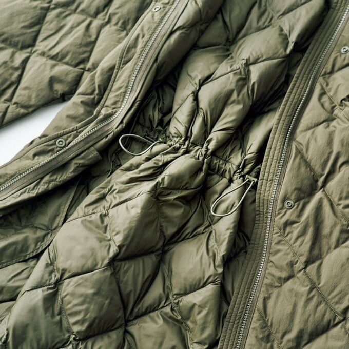 コート内側の紐を絞っているところ