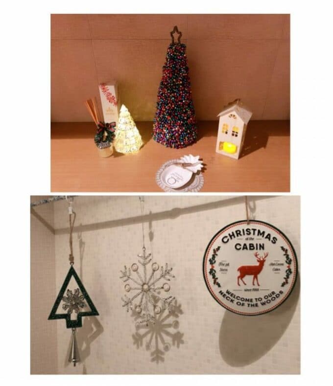 クリスマスの置き飾りと吊るし飾り