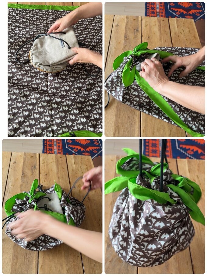 河村さんスカーフのバッグアレンジ