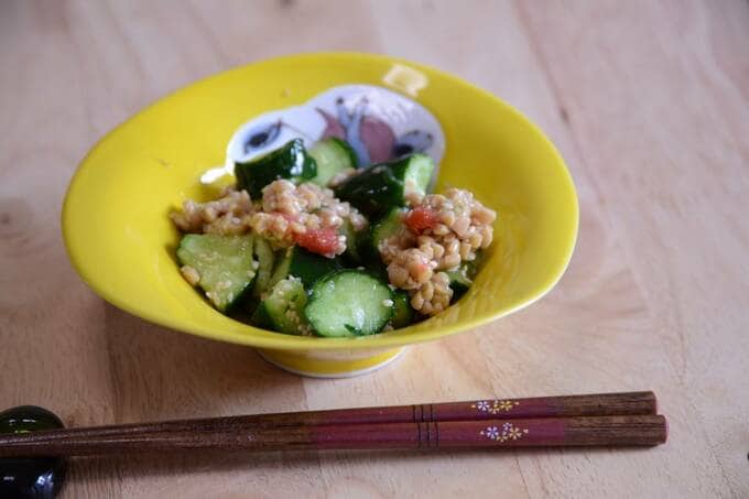 たたきキュウリの梅納豆