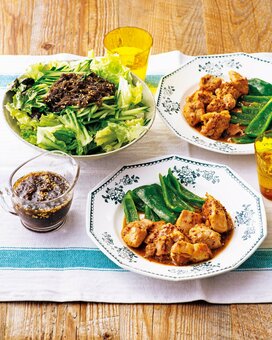 鶏モモ肉の皮目が香ばしい。やせたい人の「チキンとサラダの糖質オフ献立」