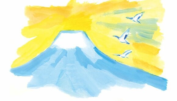 イラスト富士山と黄色い背景