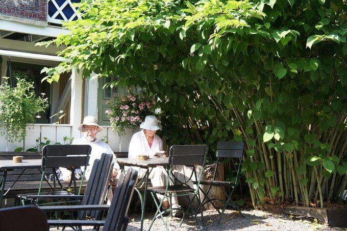 カフェで過ごすスウェーデンの老夫婦