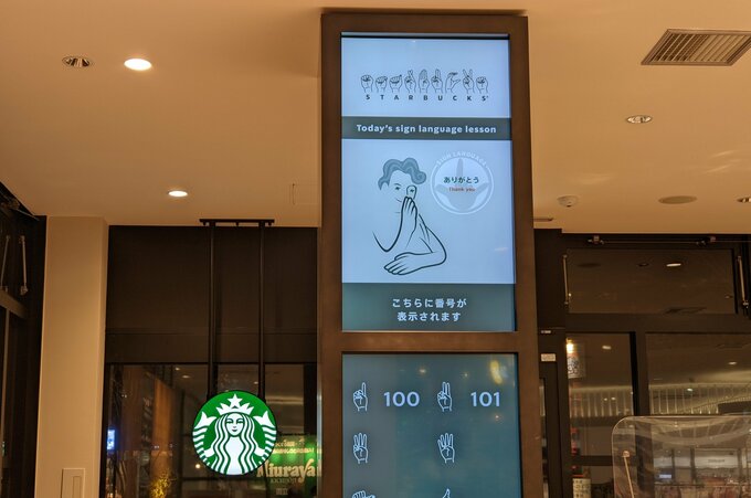 手話の動作を表示するスクリーン