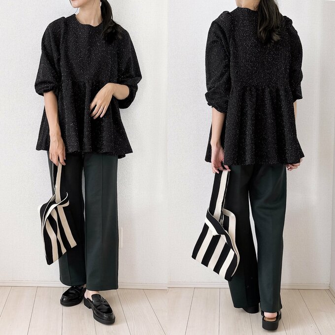 ラメツイードフレアトップス着用