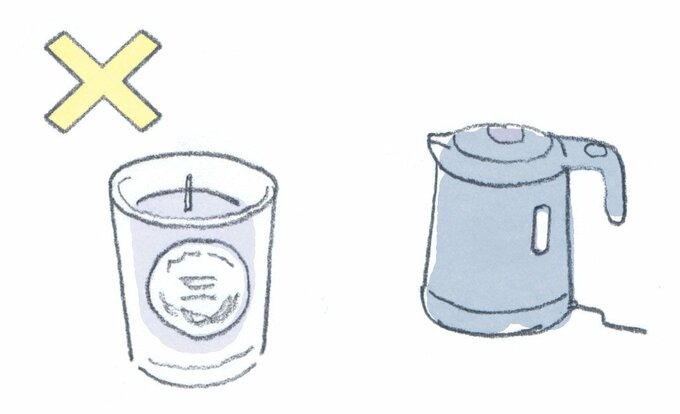 アロマキャンドルとケトルのイラスト