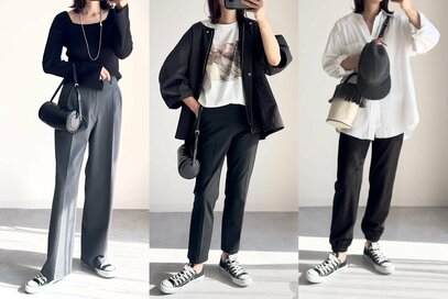 コンバースの黒スニーカーで、40代以上向け「あか抜けコーデ」。失敗しない3例