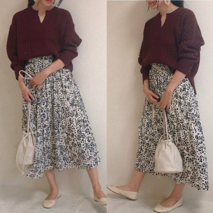 プリーツスカートに合わせてきれいめコーデ!