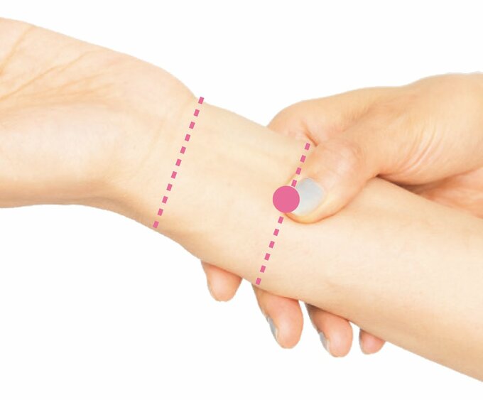 「内関(ないかん)」のツボを指圧