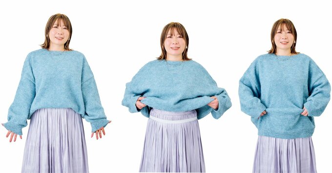 ゴムバンドでニットを折り込む女性