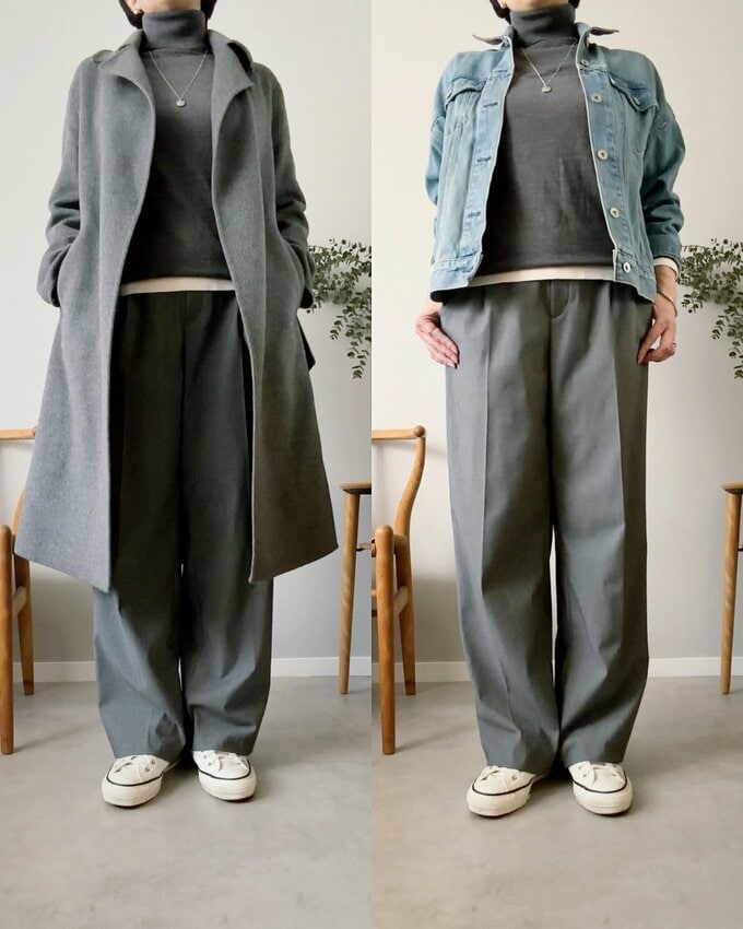 ウールコートをデニムジャケットに