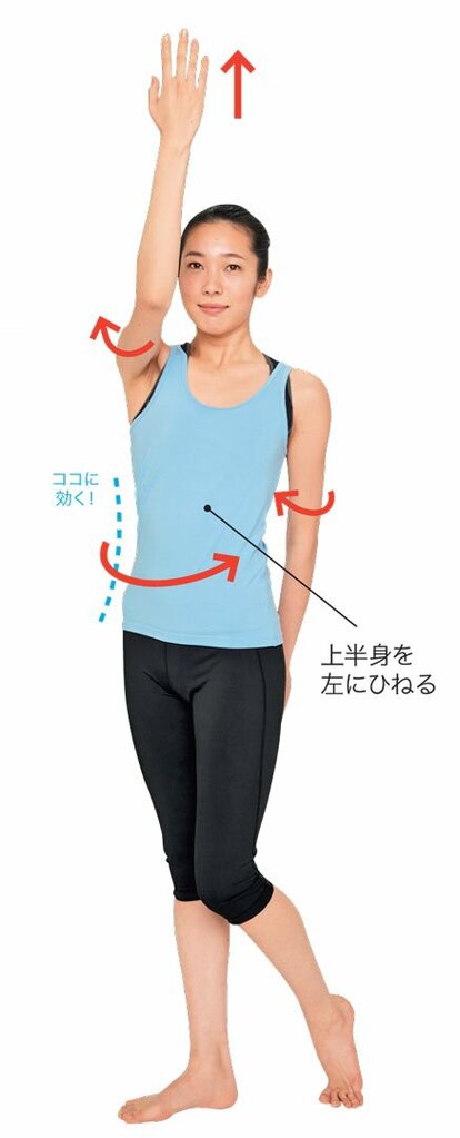 上半身を左にひねって30秒リリース