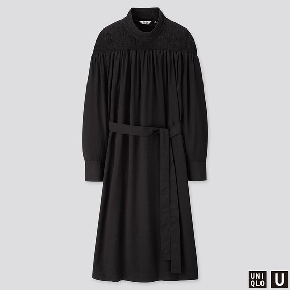 シャーリングモックネックワンピース