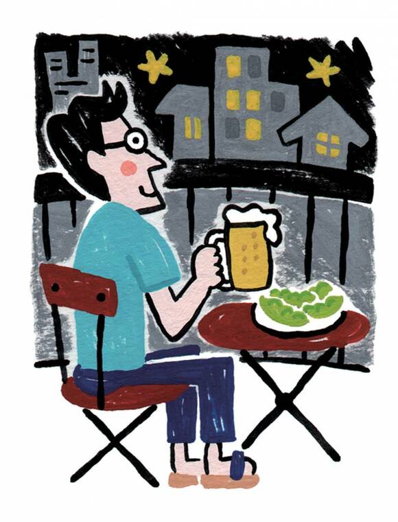 イラストベランダでビール