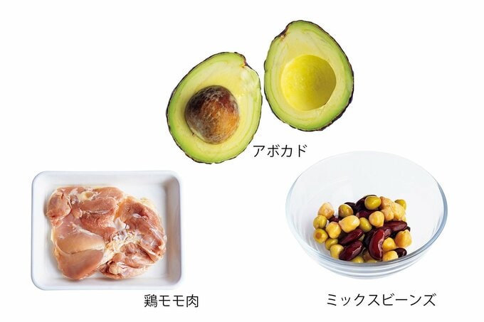 アボカド・鶏モモ肉・ミックスビーンズ