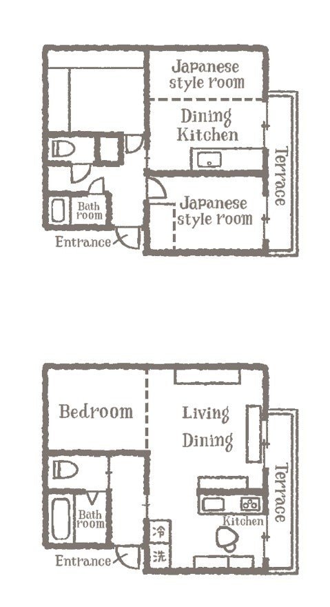 2DKと1LDK2つの間取り図