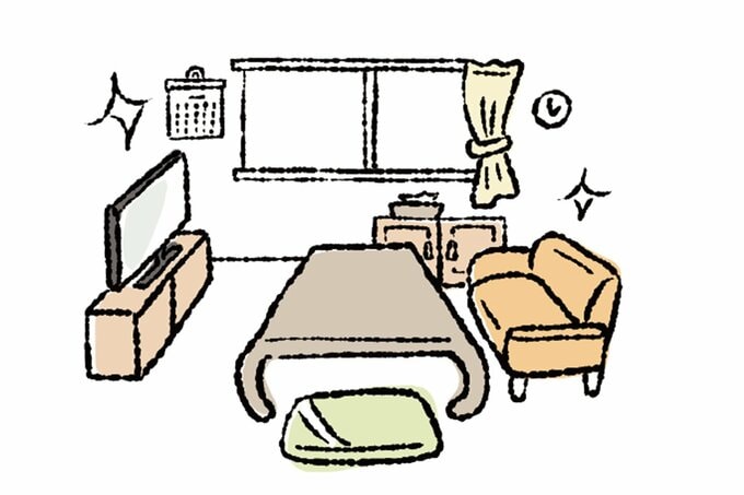 整理整頓されたリビングのイラスト