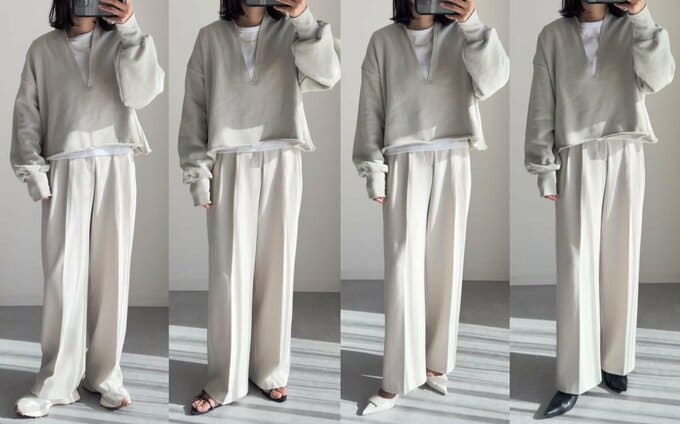 ユミさんのGU「タックワイドパンツ」着こなし