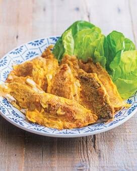 カレー風味がそそるアジのピカタ。小麦粉なしで糖質オフ