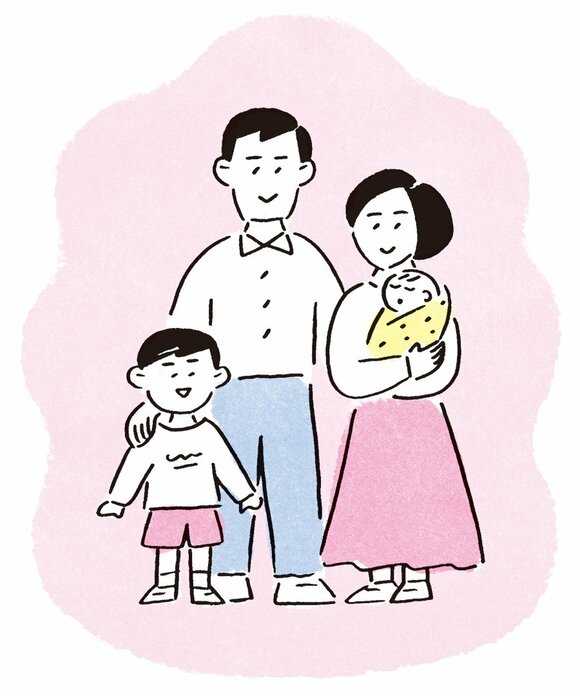 イラスト小さい子供2人家族