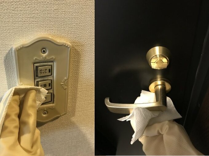スイッチプレートとドアノブをふく