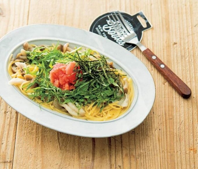 キノコとタラコのスープパスタ