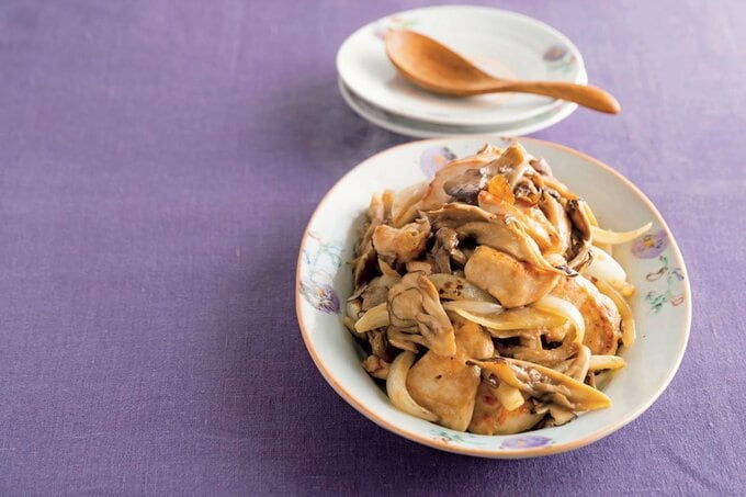 マイタケと鶏肉の甘みそ炒め