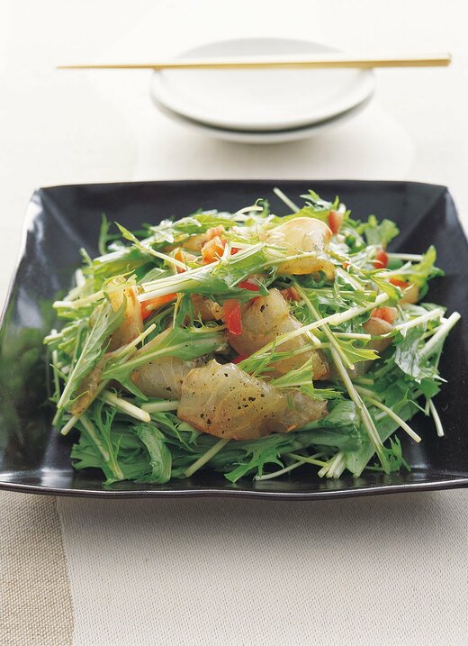 水菜と刺身のサラダ