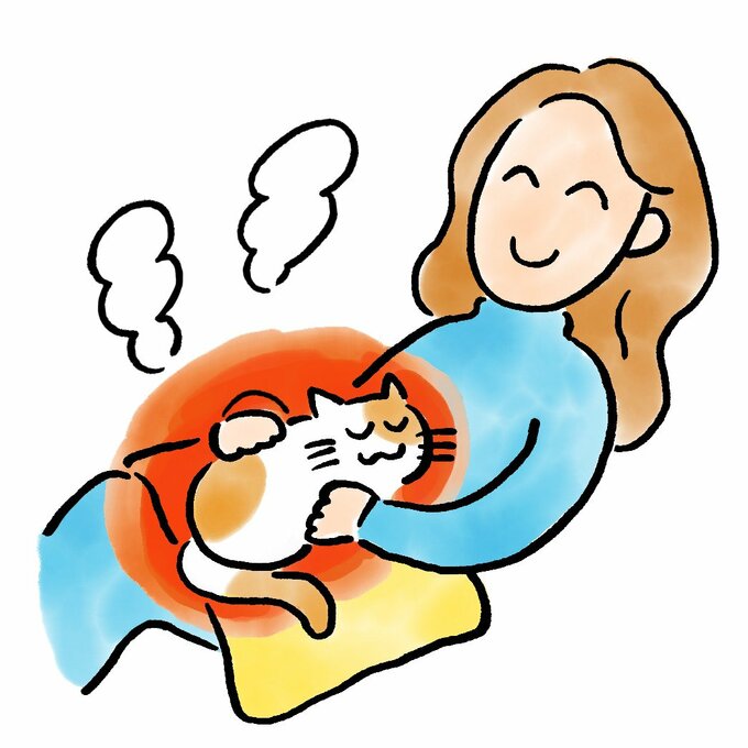 猫と女性のイラスト