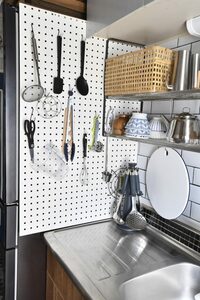 キッチンツールは有孔ボードに