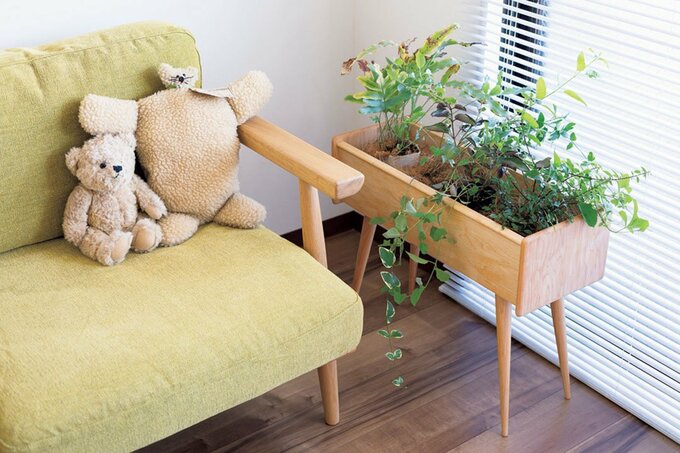 ソファにクマのぬいぐるみ