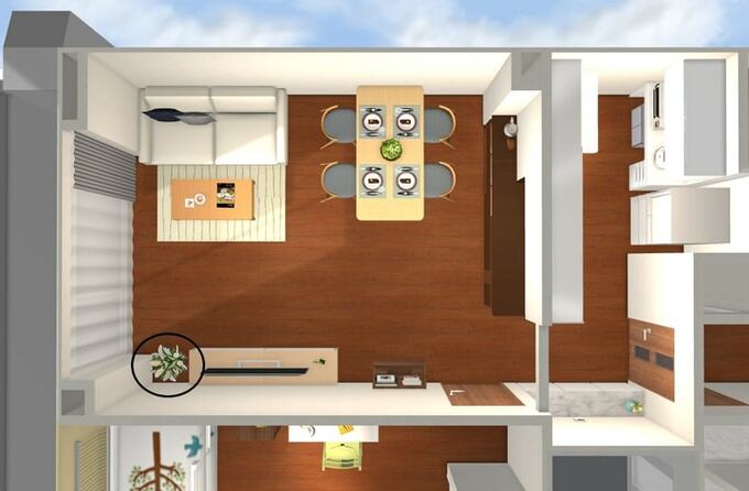 ラグを敷いたリビングにディフェンバキアカミーラをプラス