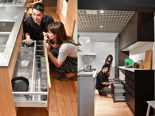 収納部覗く2人2点