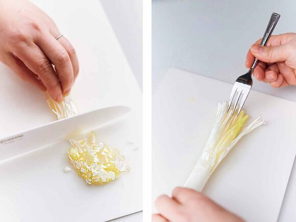 白髪ネギや長ネギのみじん切りはフォークが活躍