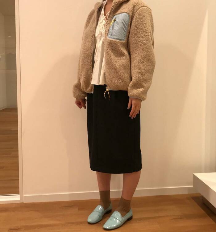 ユニクロ jw ボアフリースフルジップパーカ チェック ブルー S