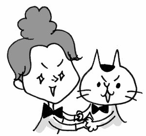 女の子ネコ両手繋ぎ