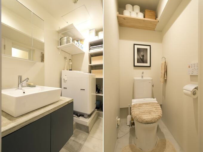 床をモルタル仕上げにしたサニタリー