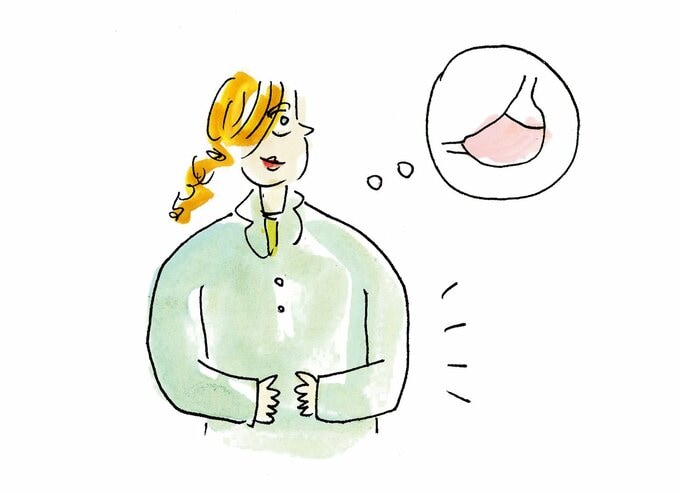 どのくらいおなかが満たされているか考える女性のイラスト