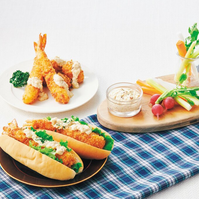 いぶりがっこのタルタルソースを使った揚げ物やサラダ