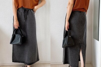 アラフォーおすすめの「GU・2990円スカート」着まわし5コーデ。丈長で脚をすっきりカバー
