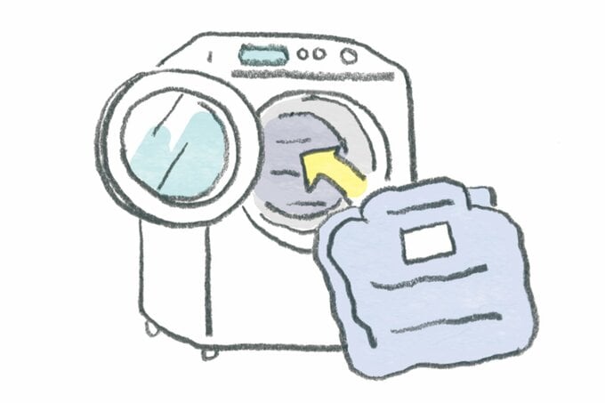 洗濯機にダウンジャケットを入れるイラスト